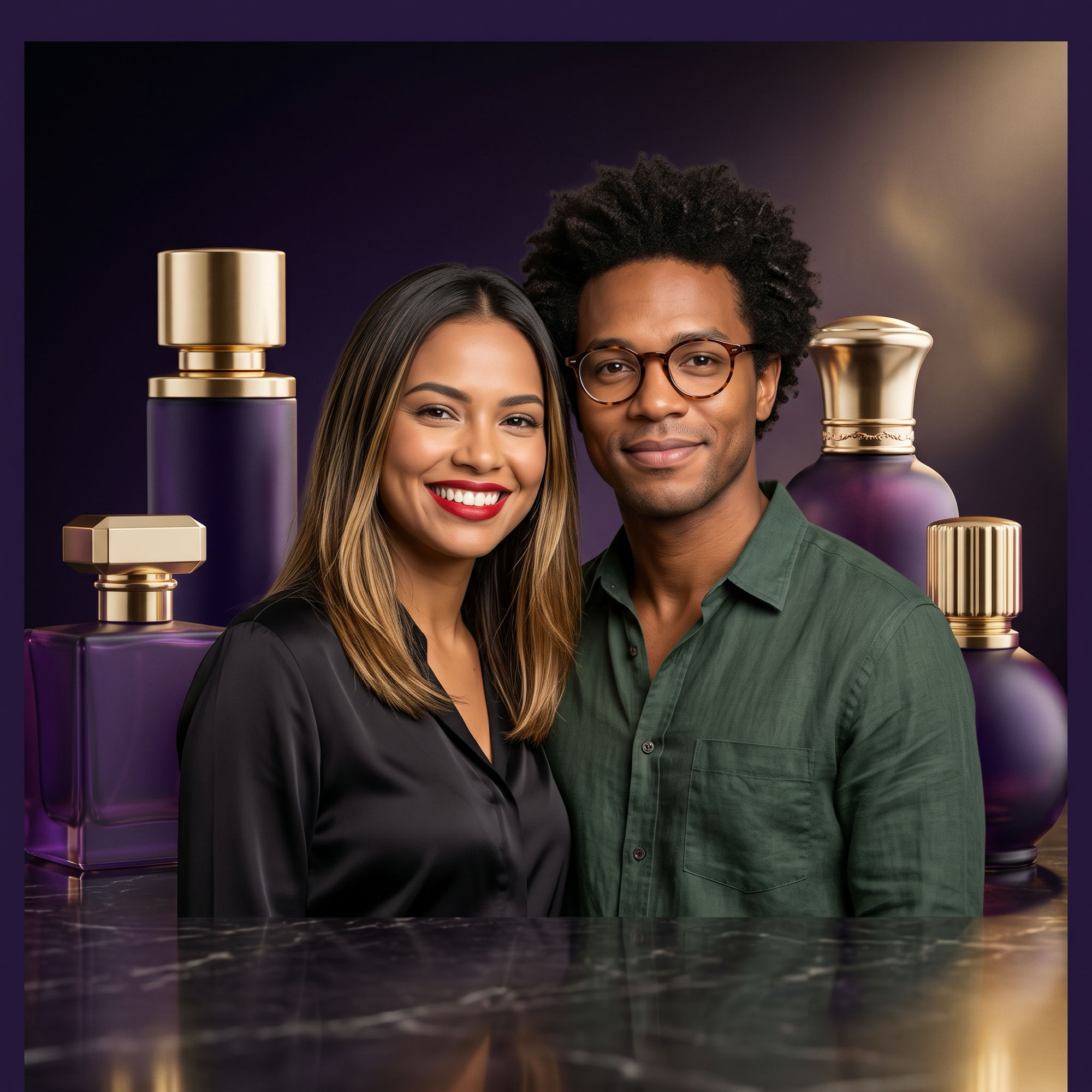 Casal revendedor Estilo Hinode com produtos de perfumaria